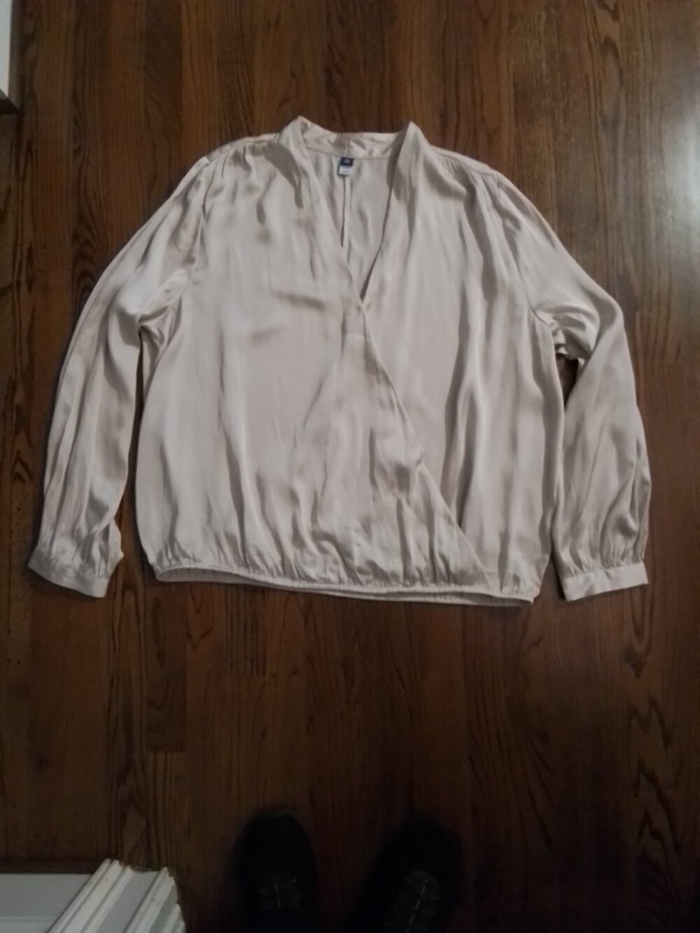 OLD NAVY Ivory Silky Surplice Blouse Cross Front Top LS XXL T Dressy BLOUSON